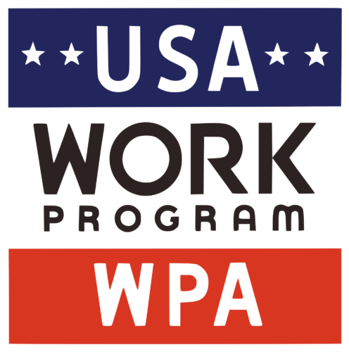 Works Progress Administration sign. WPA was created in 1935 by Franklin Delano Roosevelt